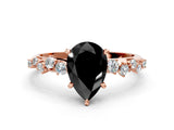Rose gold Fancy Black Pear Cut Diamond Cluster Side Stone Solitaire Ring with Prong Setting_24