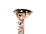 Rose gold Fancy Black Pear Cut Diamond Cluster Side Stone Solitaire Ring with Prong Setting_29