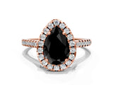 Rose gold Fancy Black Pear Cut Diamond Cushion Halo Ring with Pavé Band