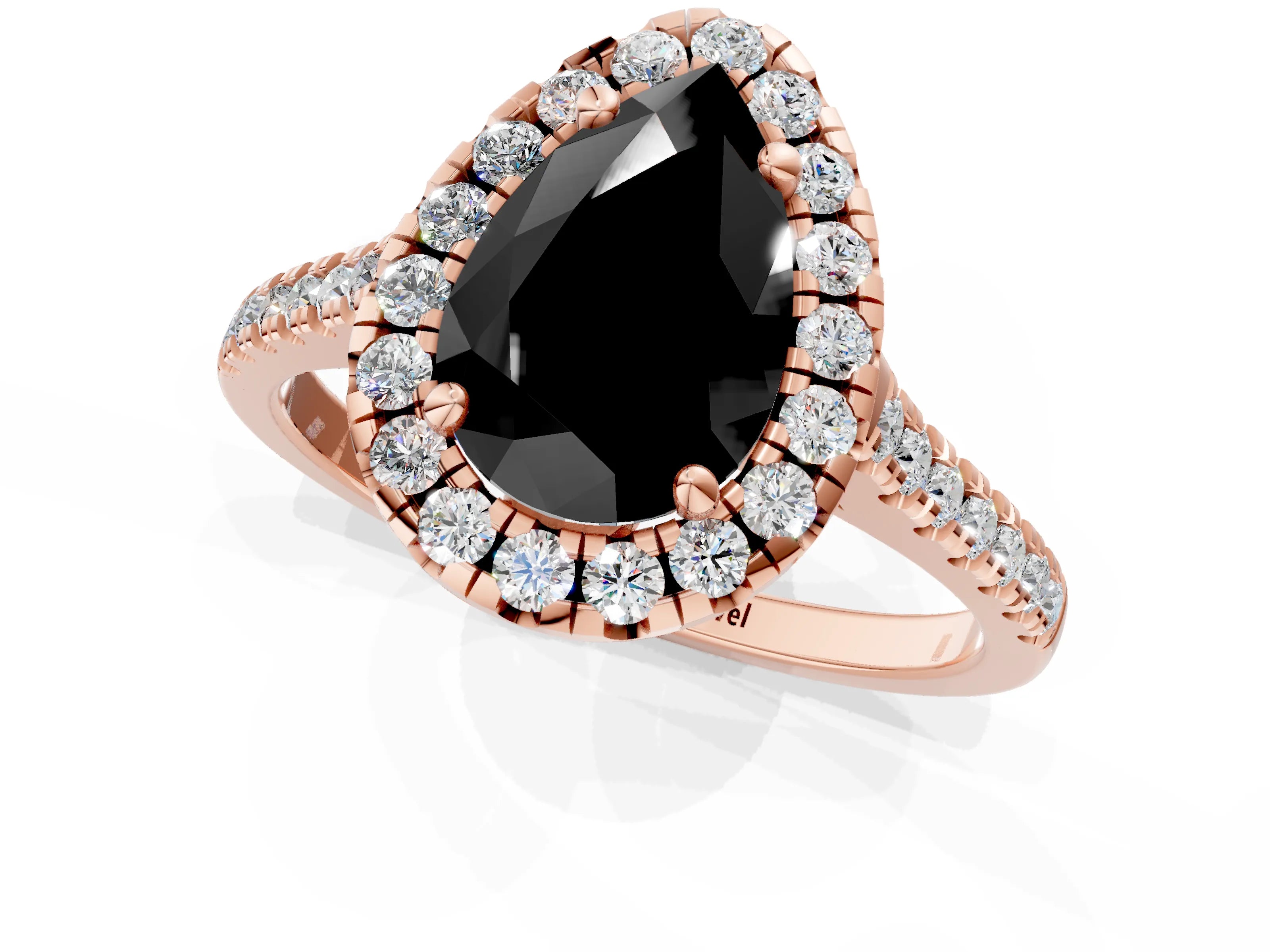 Rose gold Fancy Black Pear Cut Diamond Cushion Halo Ring with Pavé Band_1