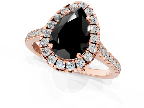 Rose gold Fancy Black Pear Cut Diamond Cushion Halo Ring with Pavé Band_1