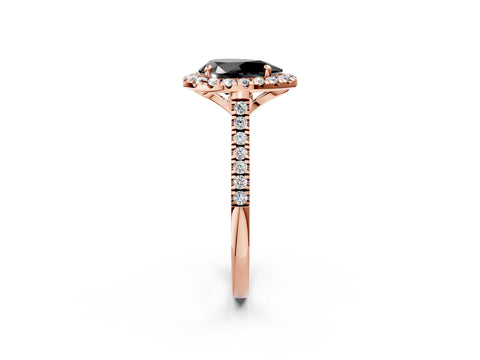 Rose gold Fancy Black Pear Cut Diamond Cushion Halo Ring with Pavé Band_2