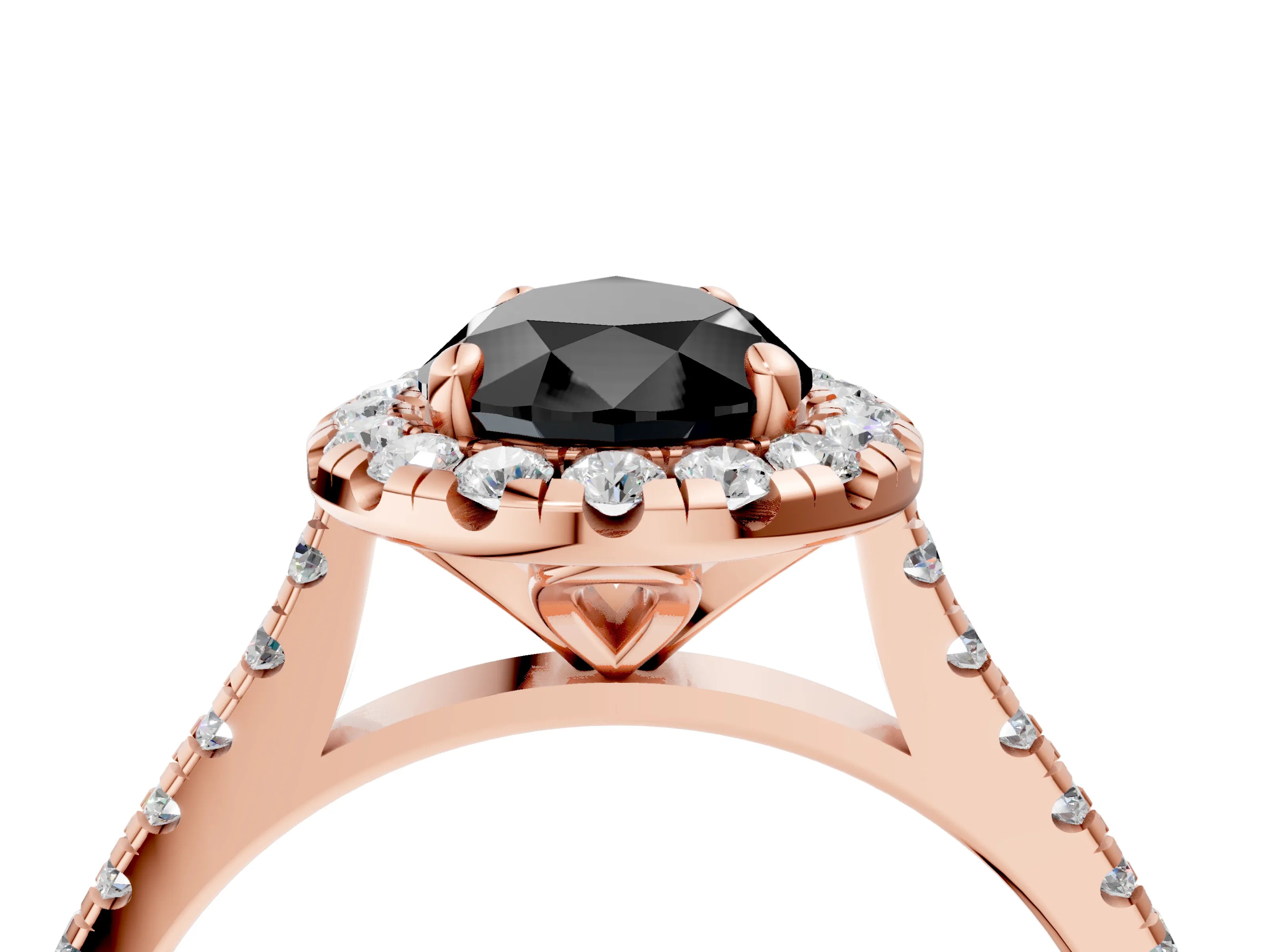 Rose gold Fancy Black Pear Cut Diamond Cushion Halo Ring with Pavé Band_4
