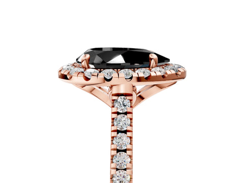 Rose gold Fancy Black Pear Cut Diamond Cushion Halo Ring with Pavé Band_5