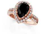 Rose gold Fancy Black Pear Cut Diamond Double Halo Ring with Split Shank and Four-Prong Setting_1