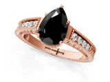 Rose gold Fancy Black Pear Cut Diamond Engagement Ring with Milgrain Channel Set Band and Prong Setting_1