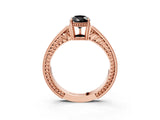 Rose gold Fancy Black Pear Cut Diamond Engagement Ring with Milgrain Channel Set Band and Prong Setting_3