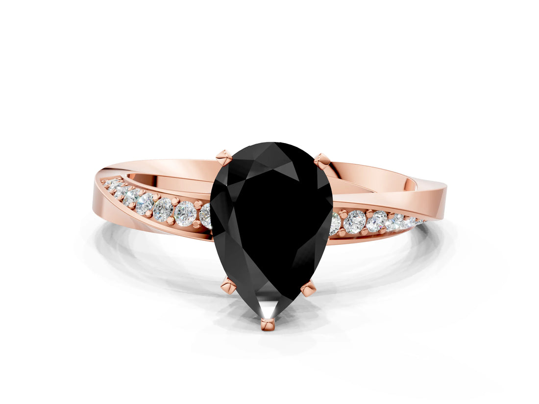 Rose gold Fancy Black Pear Cut Diamond Engagement Ring with Side Stone Accents and Four-Prong Setting_12