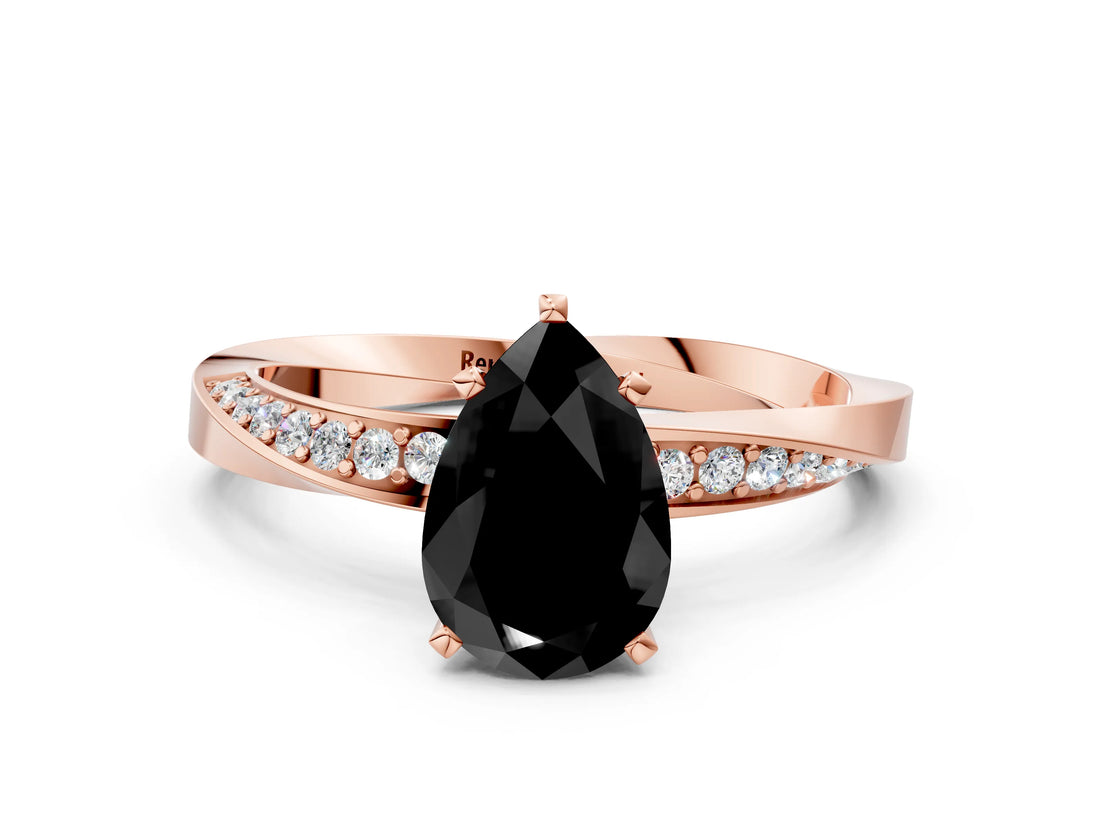Rose gold Fancy Black Pear Cut Diamond Engagement Ring with Side Stone Accents and Four-Prong Setting_60