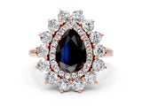 Rose gold Fancy Black Pear Cut Diamond Floral Double Halo Engagement Ring with Prong Setting_12
