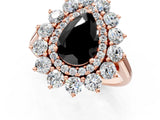 Rose gold Fancy Black Pear Cut Diamond Floral Double Halo Engagement Ring with Prong Setting_13