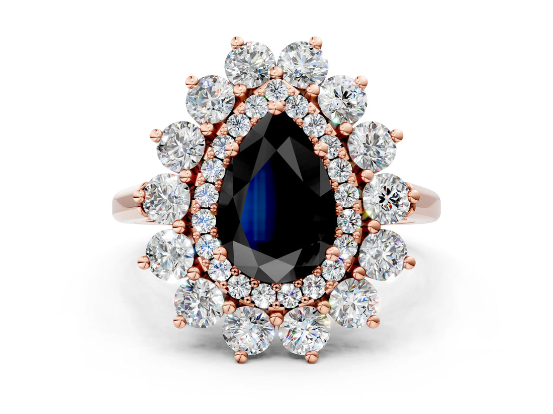Rose gold Fancy Black Pear Cut Diamond Floral Double Halo Engagement Ring with Prong Setting_18