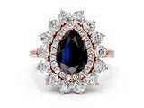 Rose gold Fancy Black Pear Cut Diamond Floral Double Halo Engagement Ring with Prong Setting_18