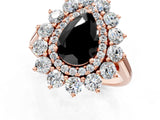 Rose gold Fancy Black Pear Cut Diamond Floral Double Halo Engagement Ring with Prong Setting_19