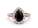 Rose gold Fancy Black Pear Cut Diamond Floral Halo Ring with Pavé Band and Prong Setting_3