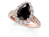 Rose gold Fancy Black Pear Cut Diamond Floral Halo Ring with Pavé Band and Prong Setting_4