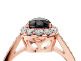 Rose gold Fancy Black Pear Cut Diamond Floral Halo Ring with Pavé Band and Prong Setting_7