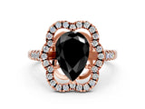 Rose gold Fancy Black Pear Cut Diamond Floral Halo Split Shank Prong Setting Ring