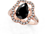 Rose gold Fancy Black Pear Cut Diamond Floral Halo Split Shank Prong Setting Ring_1