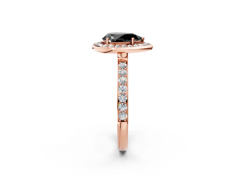 Rose gold Fancy Black Pear Cut Diamond Halo Ring with Bezel Frame and Pavé Band_2