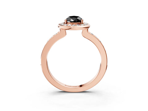 Rose gold Fancy Black Pear Cut Diamond Halo Ring with Bezel Frame and Pavé Band_3