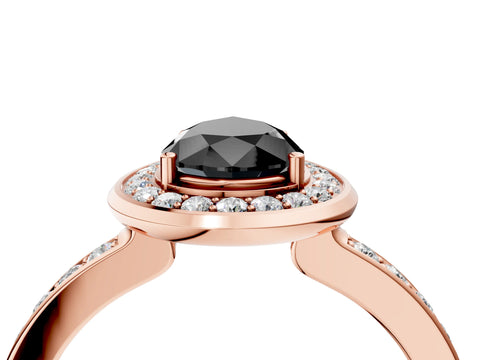 Rose gold Fancy Black Pear Cut Diamond Halo Ring with Bezel Frame and Pavé Band_4