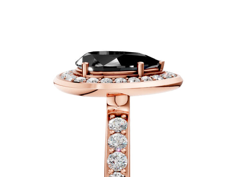 Rose gold Fancy Black Pear Cut Diamond Halo Ring with Bezel Frame and Pavé Band_5