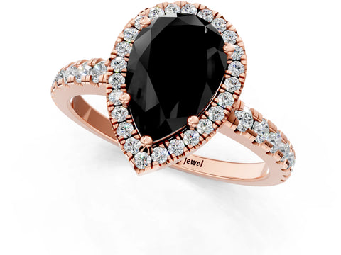 Rose gold Fancy Black Pear Cut Diamond Halo Ring with Pavé Band and Four-Prong Setting_1