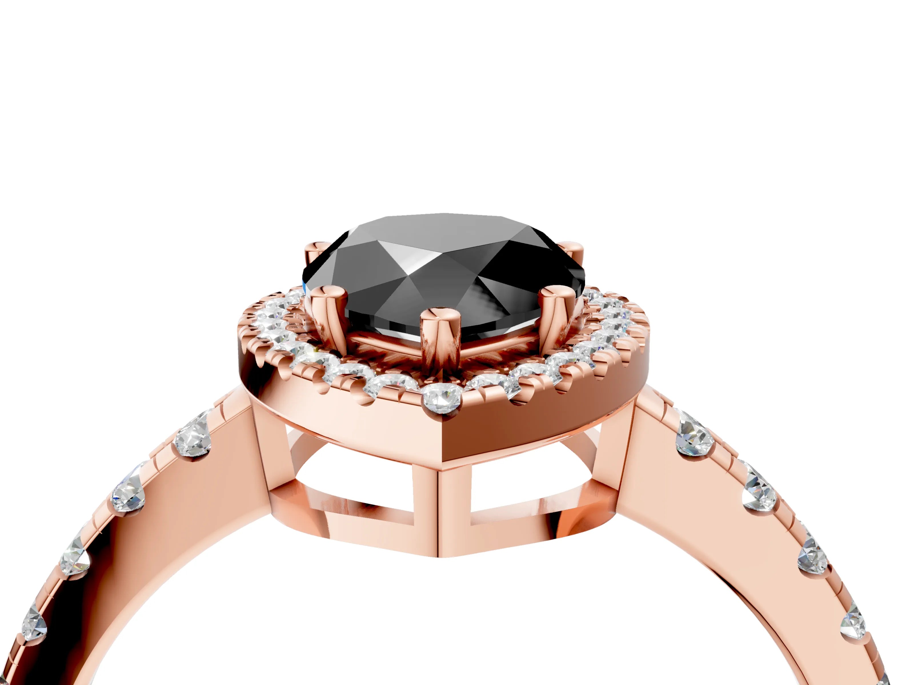 Rose gold Fancy Black Pear Cut Diamond Halo Ring with Pavé Band and Four-Prong Setting_4