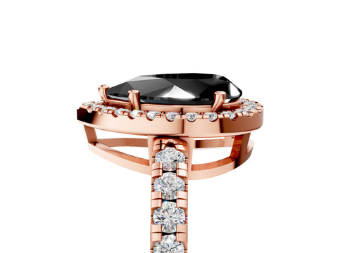 Rose gold Fancy Black Pear Cut Diamond Halo Ring with Pavé Band and Four-Prong Setting_5