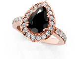 Rose gold Fancy Black Pear Cut Diamond Halo Ring with Pavé Band and Prong Setting_1