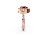 Rose gold Fancy Black Pear Cut Diamond Halo Ring with Pavé Band and Prong Setting_2