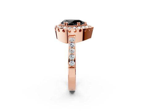 Rose gold Fancy Black Pear Cut Diamond Halo Ring with Pavé Band and Prong Setting_2