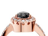 Rose gold Fancy Black Pear Cut Diamond Halo Ring with Pavé Band and Prong Setting_4