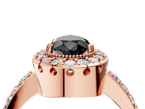 Rose gold Fancy Black Pear Cut Diamond Halo Ring with Pavé Band and Prong Setting_4