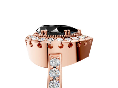 Rose gold Fancy Black Pear Cut Diamond Halo Ring with Pavé Band and Prong Setting_5