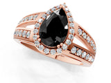 Rose gold Fancy Black Pear Cut Diamond Halo Ring with Split Shank Pavé Band and Four-Prong Setting_1