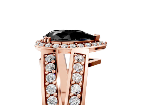 Rose gold Fancy Black Pear Cut Diamond Halo Ring with Split Shank Pavé Band and Four-Prong Setting_5