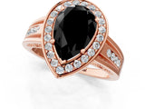 Rose gold Fancy Black Pear Cut Diamond Halo Ring with Split Shank and Bezel Accents and Prong Setting_1