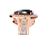 Rose gold Fancy Black Pear Cut Diamond Halo Ring with Split Shank and Bezel Accents and Prong Setting_5
