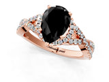 Rose gold Fancy Black Pear Cut Diamond Halo Twist Band Solitaire Prong Setting Ring_1