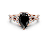 Rose gold Fancy Black Pear Cut Diamond  Halo Twist Band Solitaire Prong Setting Ring_12