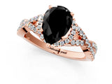 Rose gold Fancy Black Pear Cut Diamond  Halo Twist Band Solitaire Prong Setting Ring_13