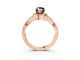 Rose gold Fancy Black Pear Cut Diamond  Halo Twist Band Solitaire Prong Setting Ring_15