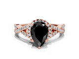 Rose gold Fancy Black Pear Cut Diamond  Halo Twist Band Solitaire Prong Setting Ring_42