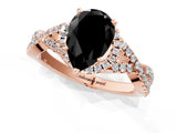 Rose gold Fancy Black Pear Cut Diamond  Halo Twist Band Solitaire Prong Setting Ring_43
