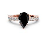 Rose gold Fancy Black Pear Cut Diamond Pavé Band Solitaire Ring with Prong Setting_12