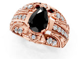 Rose gold Fancy Black Pear Cut Diamond Pave Art Deco Split Shank Ring with Four-Prong Setting_1