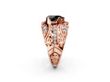 Rose gold Fancy Black Pear Cut Diamond Pave Art Deco Split Shank Ring with Four-Prong Setting_2