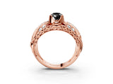 Rose gold Fancy Black Pear Cut Diamond Pave Art Deco Split Shank Ring with Four-Prong Setting_3